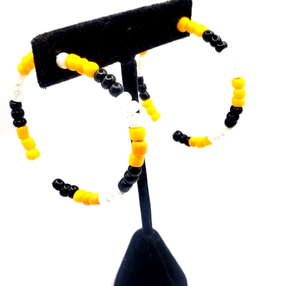 Handmade glass beaded hoop earrings, african rasta for women of all ages. New - Picture 3 of 3